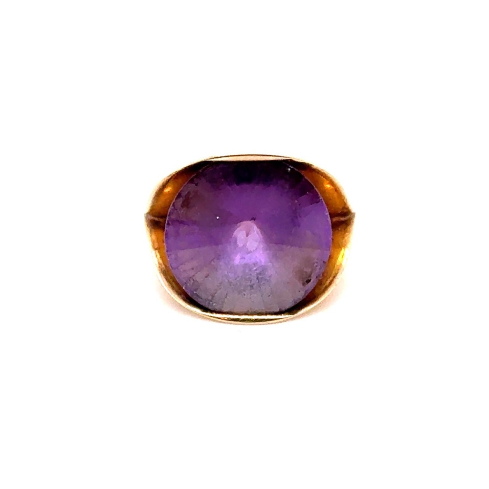 Vintage 14K Yellow Gold Concave Cut Amethyst Statement Ring Size 6.5 6.7g